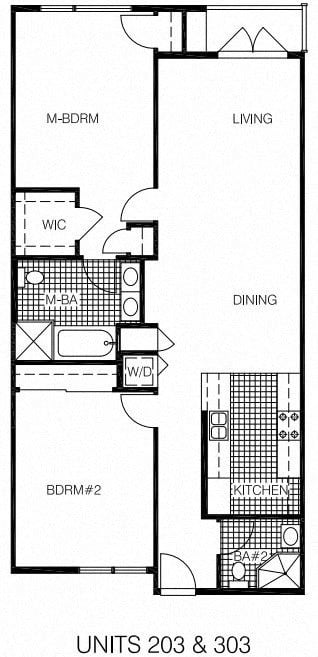 Floor plan for 2 beds, 2 baths, 1152 sqft
